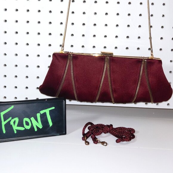 Kate Landry Handbags - Kate Landry maroon satin clutch w/zipper detail